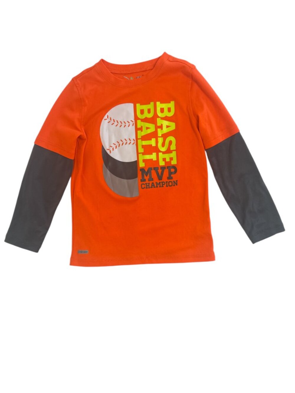 Jumping Beans Tshirt Boys Size 7β Active Orange Gray Long Sleeve Baseball MVP